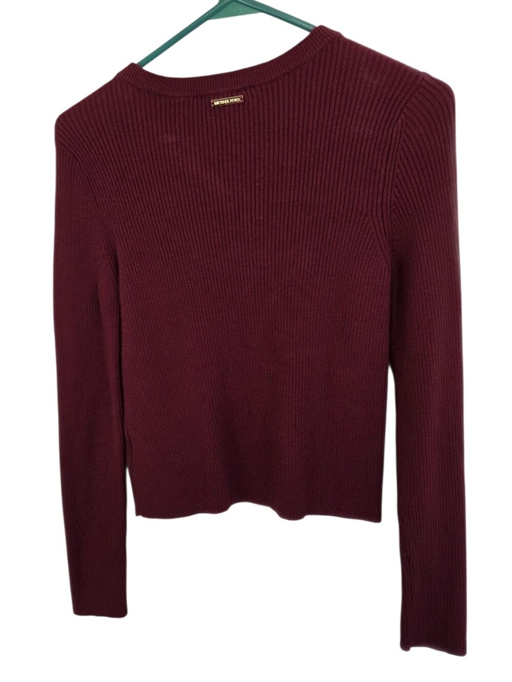 MICHAEL Michael Kors Maroon Keyhole Ribbed Cropped Long Sleeve Sweater Size M - Picture 6 of 12